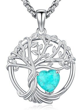 Tree of Life Birthstone Necklace for Women | Silver Pendant Jewelry Gift for Mom